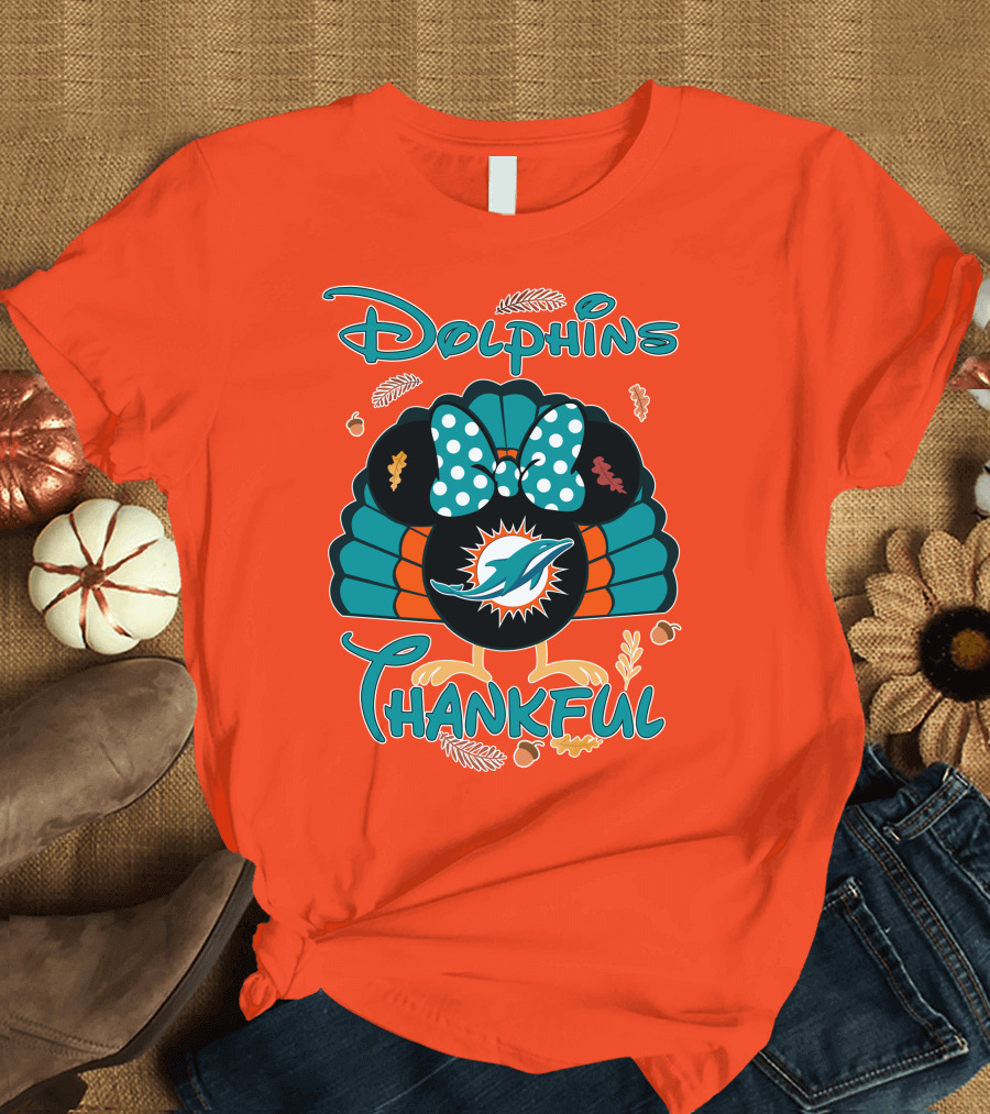 Miami Dolphins Thankful Minnie Thanksgiving T-Shirt