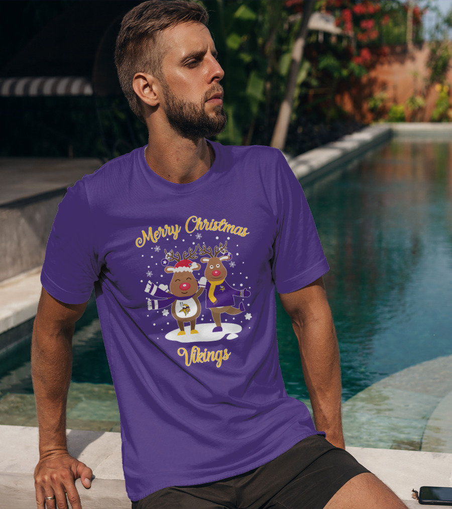Merry Christmas Minnesota Vikings Reindeer Duo T-Shirt