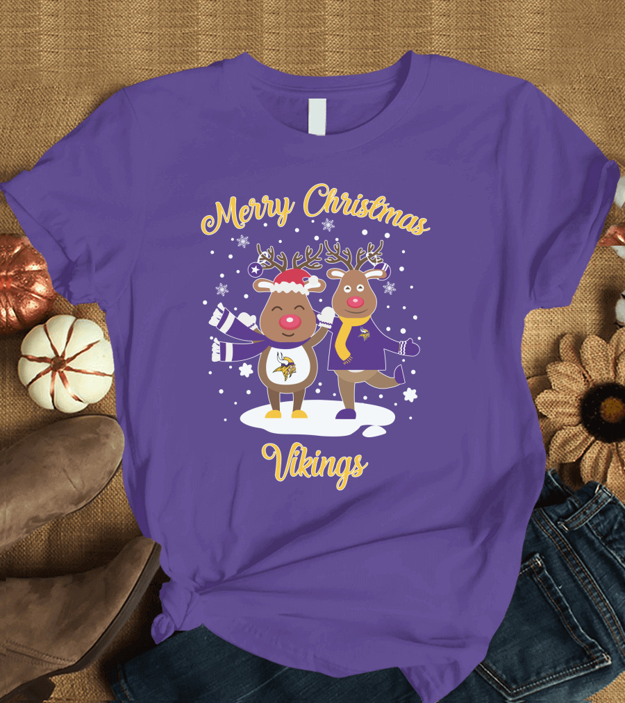 Merry Christmas Minnesota Vikings Reindeer Duo T-Shirt