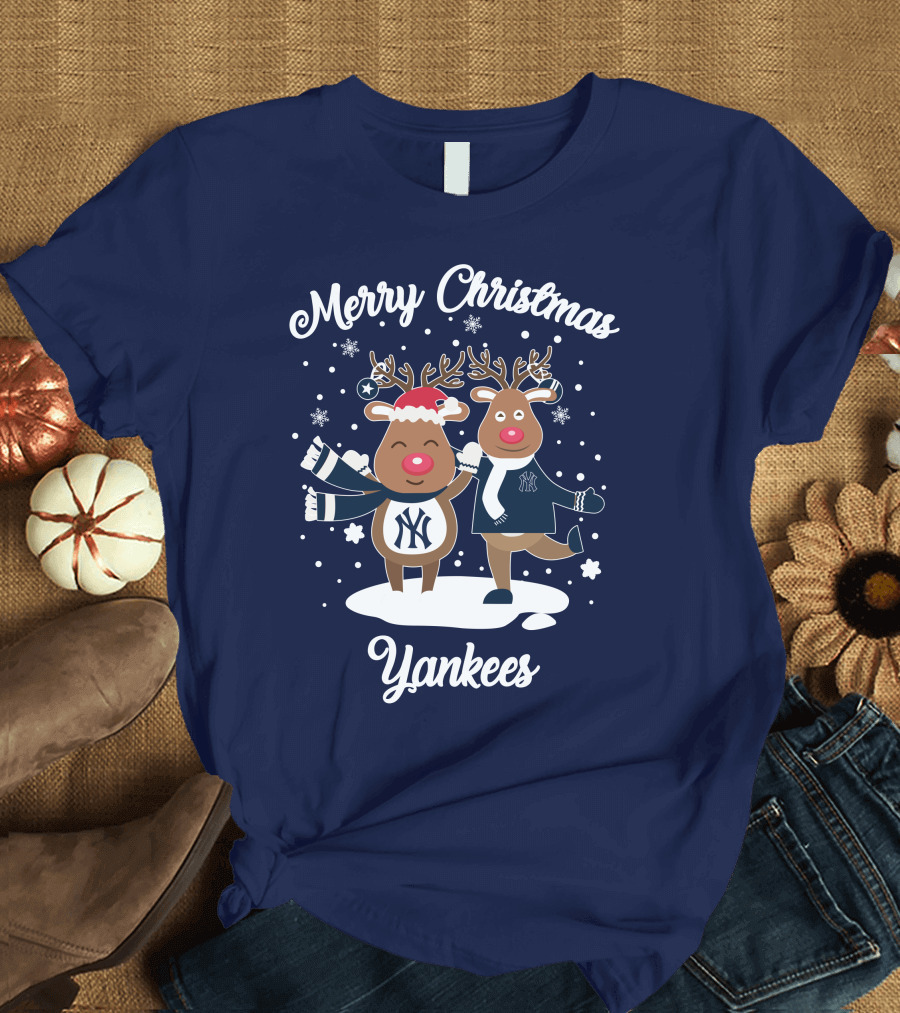 Merry Christmas Yankees Reindeer Holiday T-Shirt