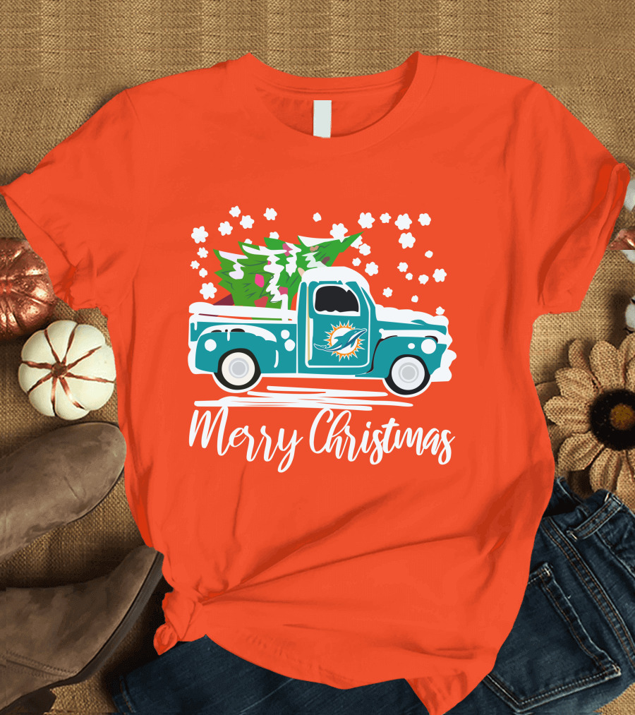 Miami Dolphins Vintage Truck Merry Christmas T-Shirt