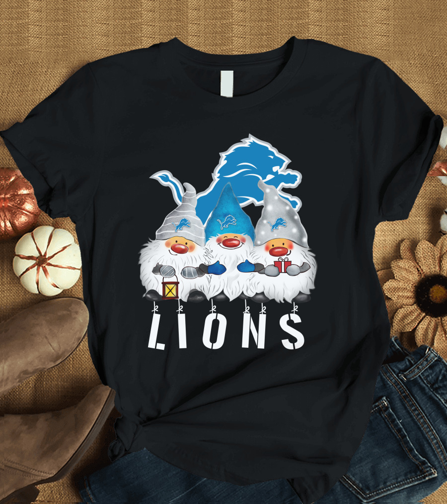 Detroit Lions Merry Christmas Happy Holidays Gnomes T-Shirt