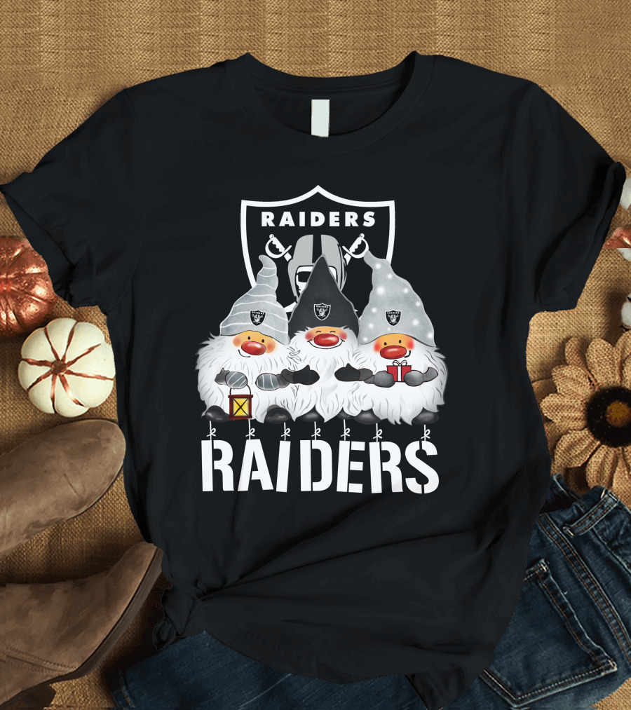 Las Vegas Raiders Merry Christmas Happy Holidays Raiders Gnomes T-Shirt
