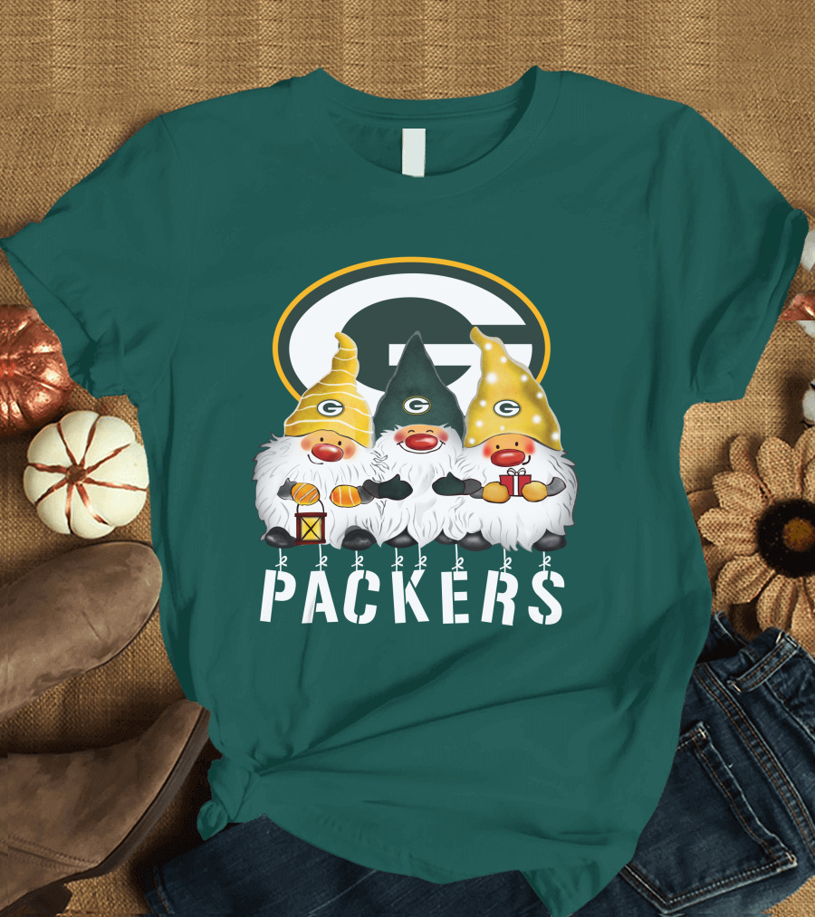 Green Bay Packers Gnomes Merry Christmas Happy Holidays T-Shirt