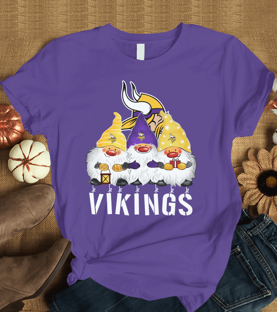 Minnesota Vikings Merry Christmas Happy Holidays Gnomes T-Shirt