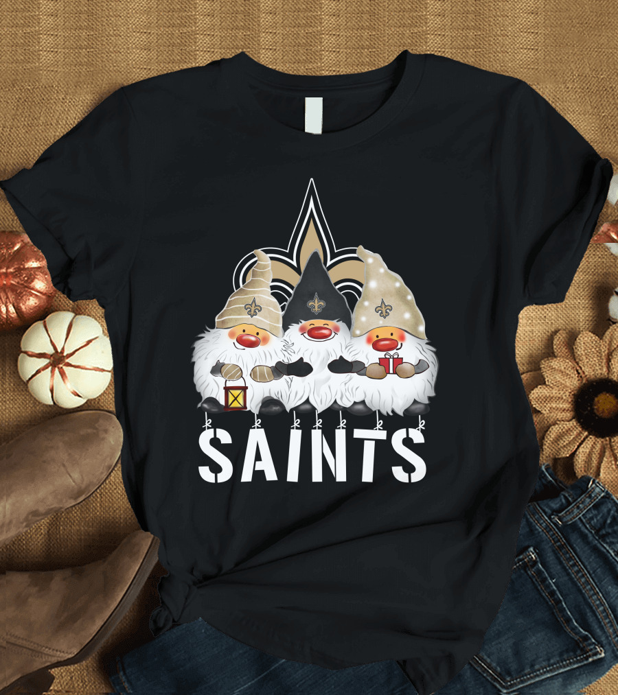 New Orleans Saints Merry Christmas Happy Holidays Gnomes Fleur-de-lis T-Shirt