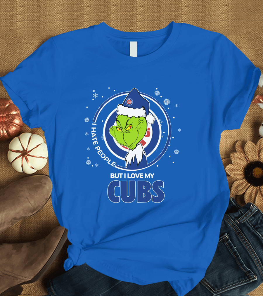 Grinch Christmas Santa I Hate People But I Love My Cubs T-Shirt