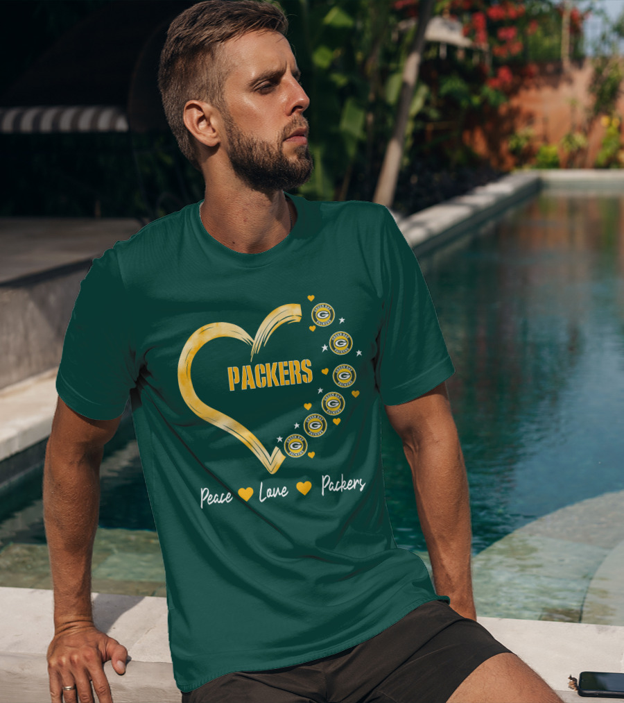 Peace Love Packers Green Bay Packers Heart T-Shirt
