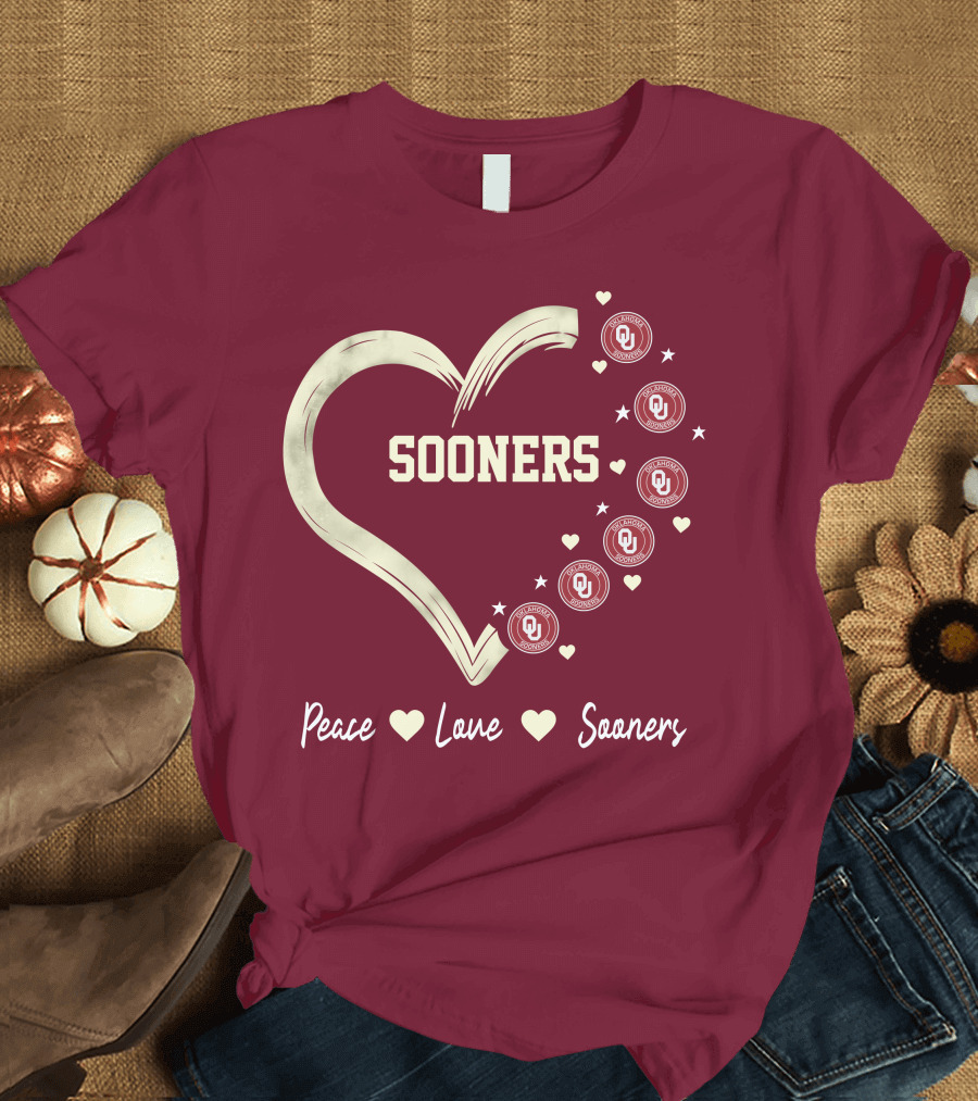 Peace Love Sooners Heart Design with OU T-Shirt