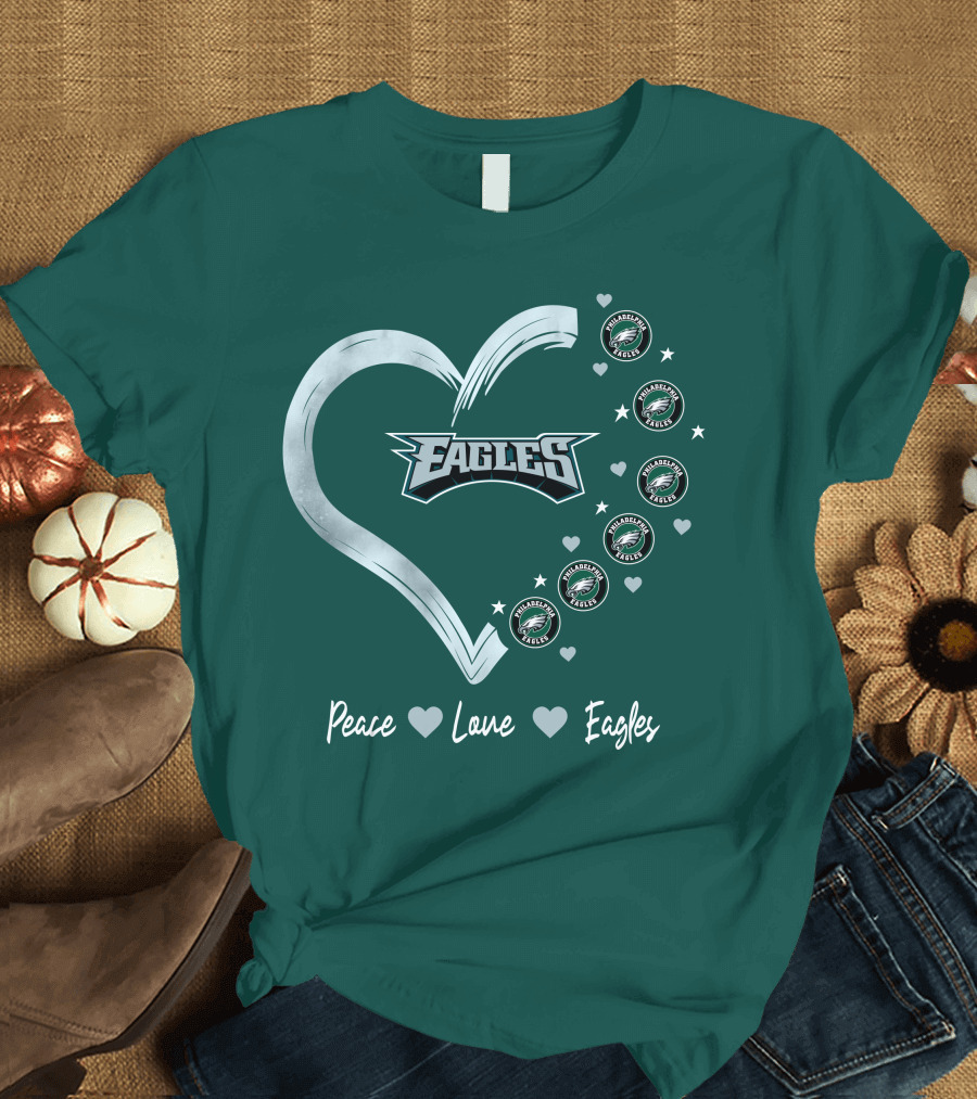 Peace Love Eagles Philadelphia Eagles Logos Heart T-Shirt