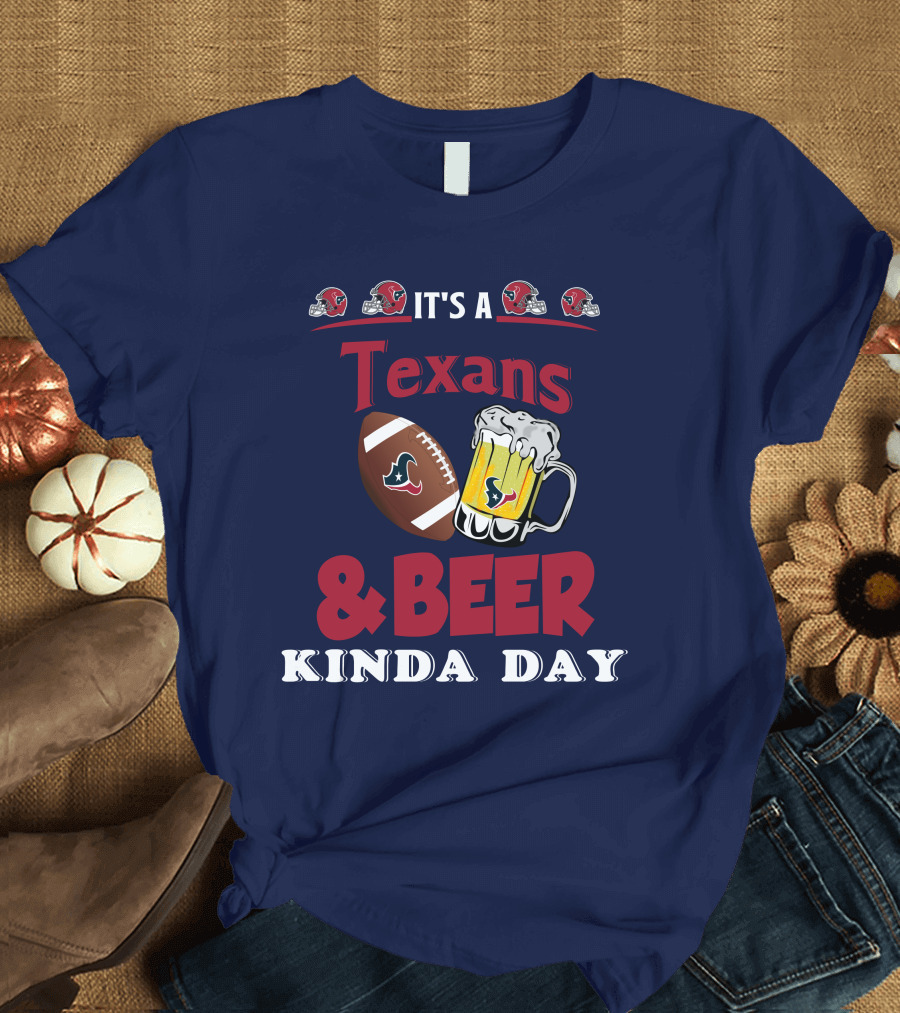 Houston Texans and Beer Football Fan Day with Helmets and Mug Icons T-Shirt