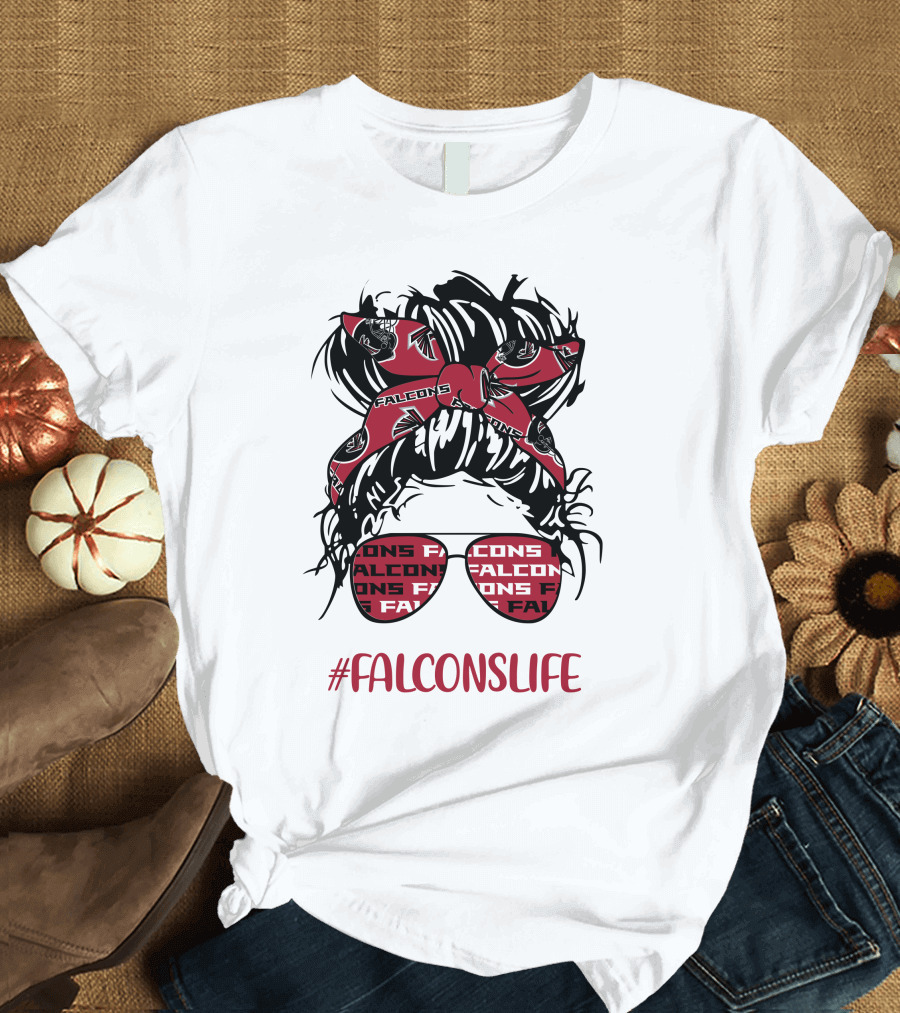 FALCONSLIFE Messy Bun Girl With Falcons Headband and Glasses T-Shirt