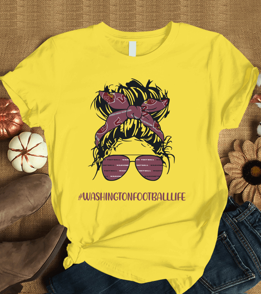 WashingtonFootballLife Messy Bun Girl With Team Headband And Glasses T-Shirt