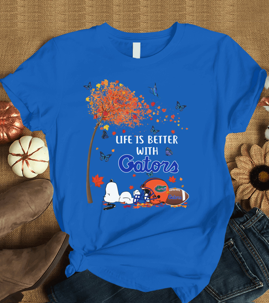 Life Is Better with Florida Gators Snoopy Helmet Football Tree Butterflies T-Shirt