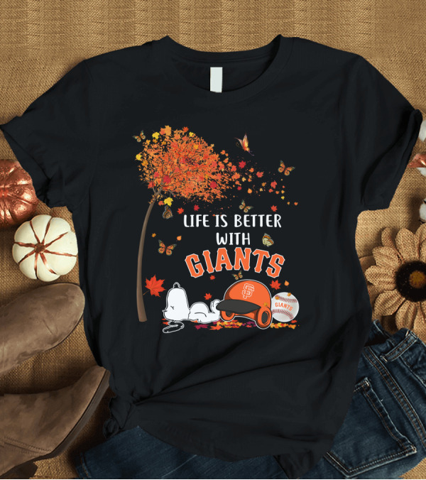T-Shirt: Life is Better with Giants Snoopy Fall Leaves Baseball Cap T-Shirt Life is Better with Giants Snoopy Fall Leaves Baseball Cap T-Shirt