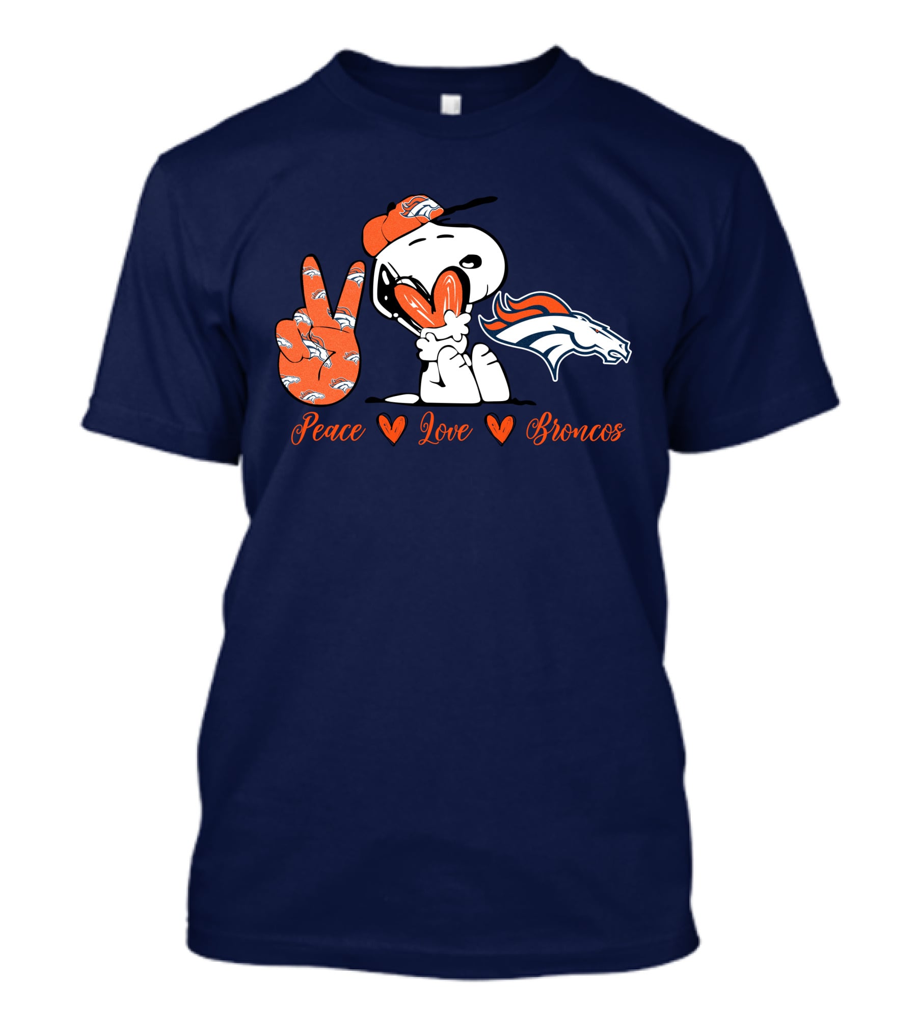 Peace Love Denver Broncos Snoopy Embrace T-Shirt