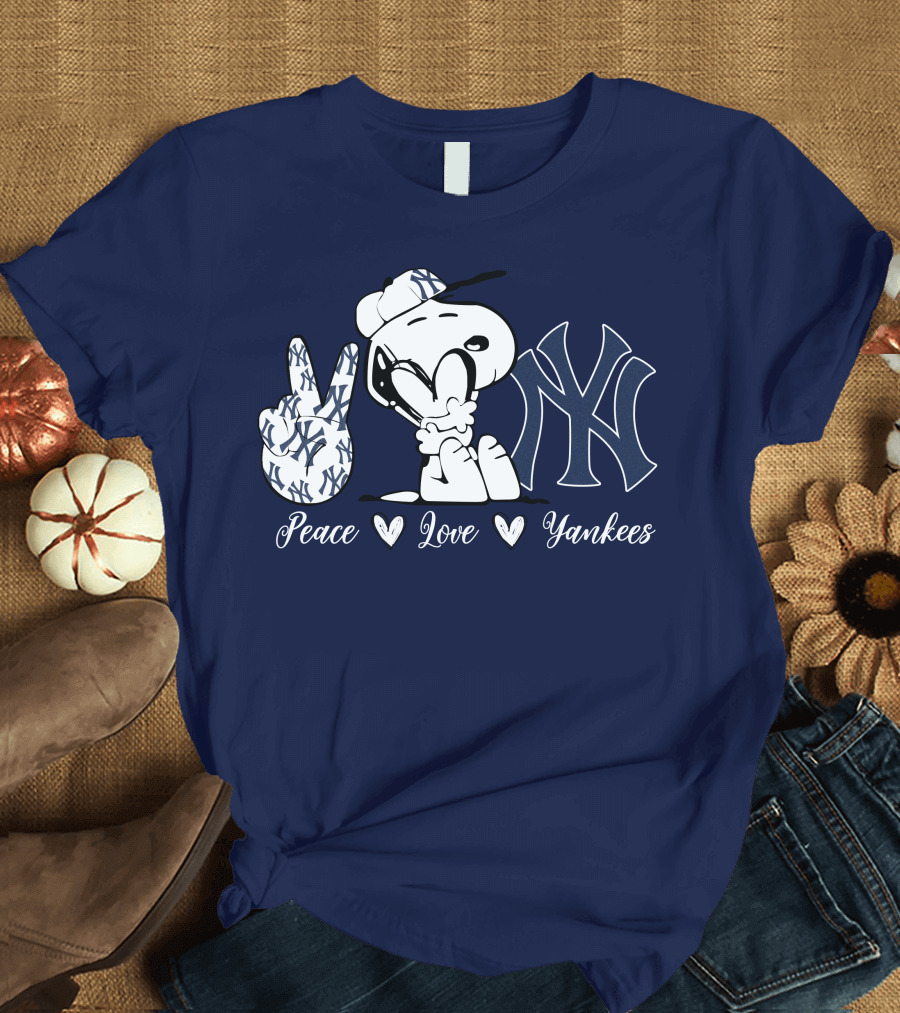 Peace Love Yankees Snoopy Ny Yankees T-Shirt
