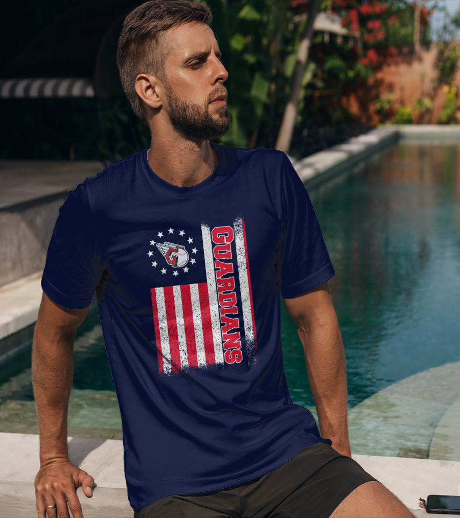 Cleveland Guardians American Flag Logo Winged Baseball Stars T-Shirt