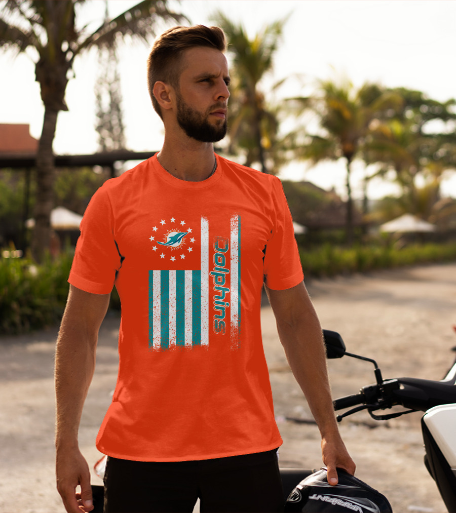 Miami Dolphins American Flag Dolphins Logo Stars T-Shirt