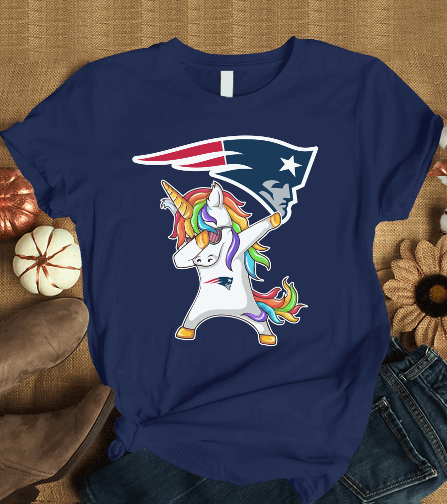 New England Patriots Unicorn Dabbing Rainbow Mane NFL T-Shirt