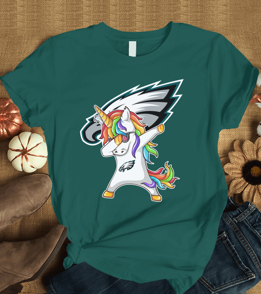 Philadelphia Eagles Unicorn Dabbing Rainbow Mane T-Shirt