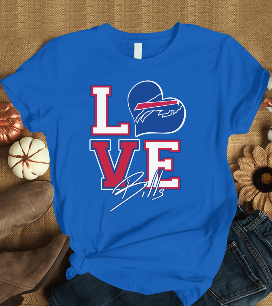 LOVE My Buffalo Bills Heart Logo Featuring Iconic Football Team Emblem T-Shirt