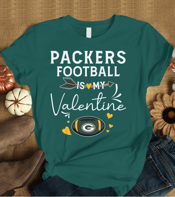 T-Shirt: Packers Football is My Valentine with Green Bay Logo and Hearts T-Shirt Packers Football is My Valentine with Green Bay Logo and Hearts T-Shirt