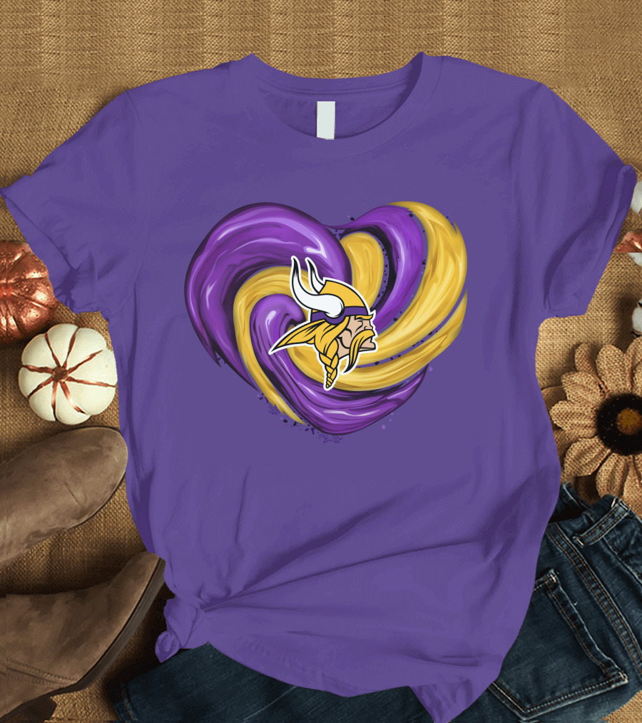 Minnesota Vikings Heart Swirl Viking Helmet T-Shirt