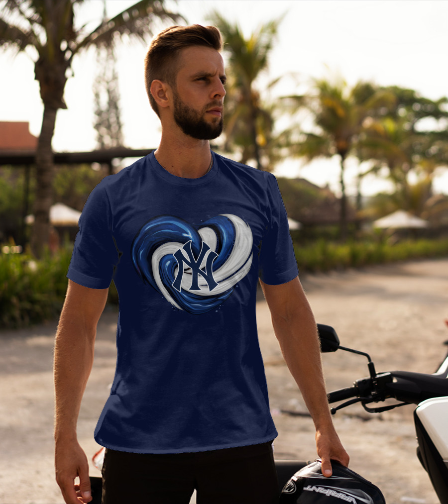 New York Yankees Heart Logo In Blue And White Swirl T-Shirt