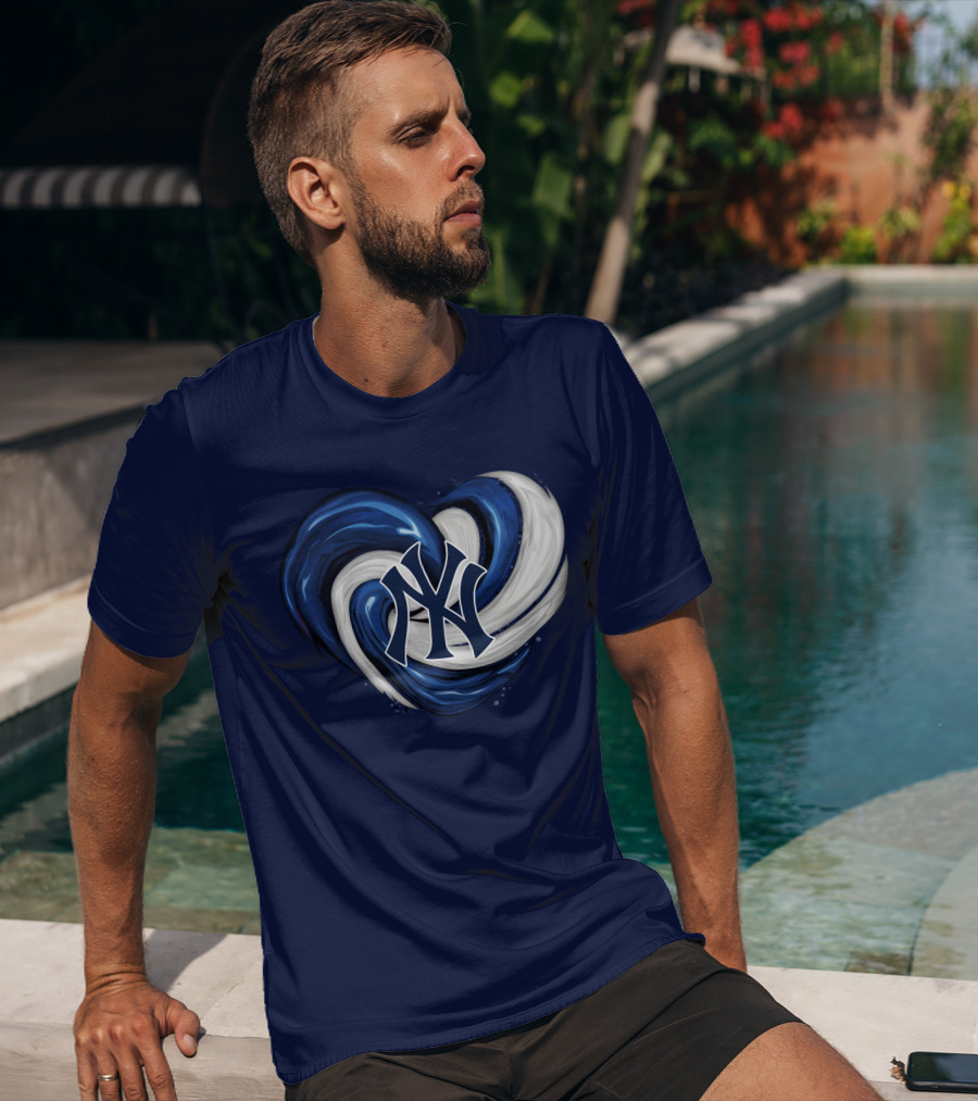 New York Yankees Heart Logo In Blue And White Swirl T-Shirt