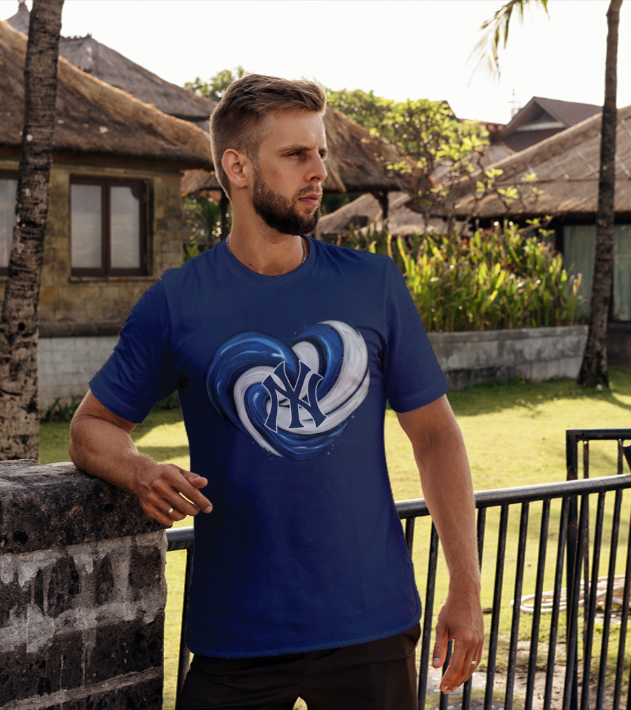 New York Yankees Heart Logo In Blue And White Swirl T-Shirt