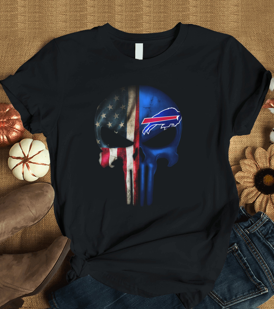 The Punisher Skull American Flag Buffalo Bills T-Shirt