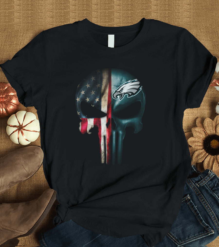 American Flag Punisher Skull Philadelphia Eagles T-Shirt
