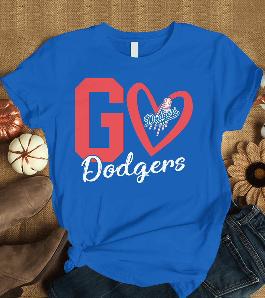 Go Dodgers Heart Logo Baseball Dodgers T-Shirt