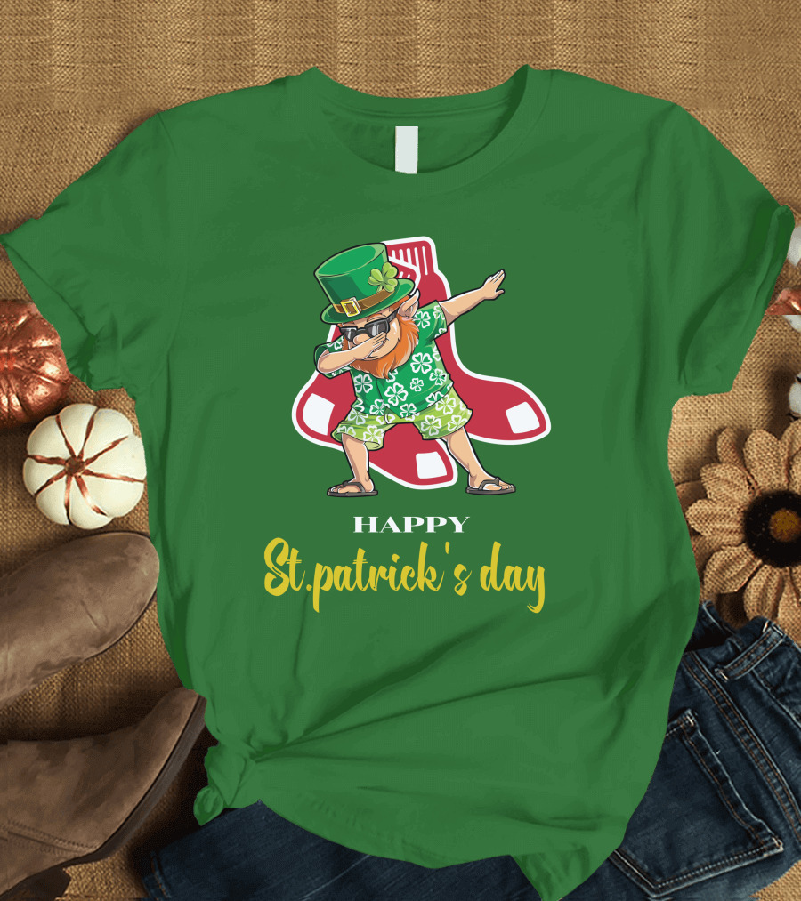 Happy St. Patrick's Day Boston Red Sox Dabbing Leprechaun T-Shirt