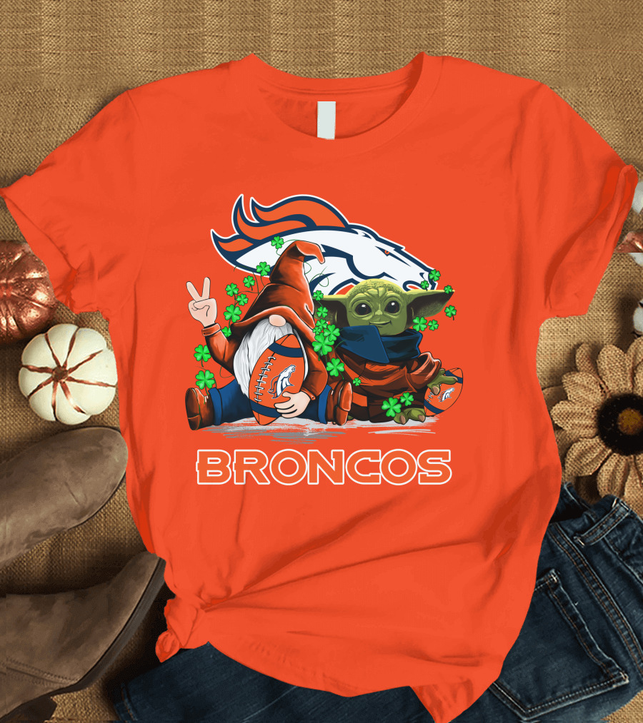Broncos Leprechaun Gnome Baby Yoda Hugging Football Fan T-Shirt