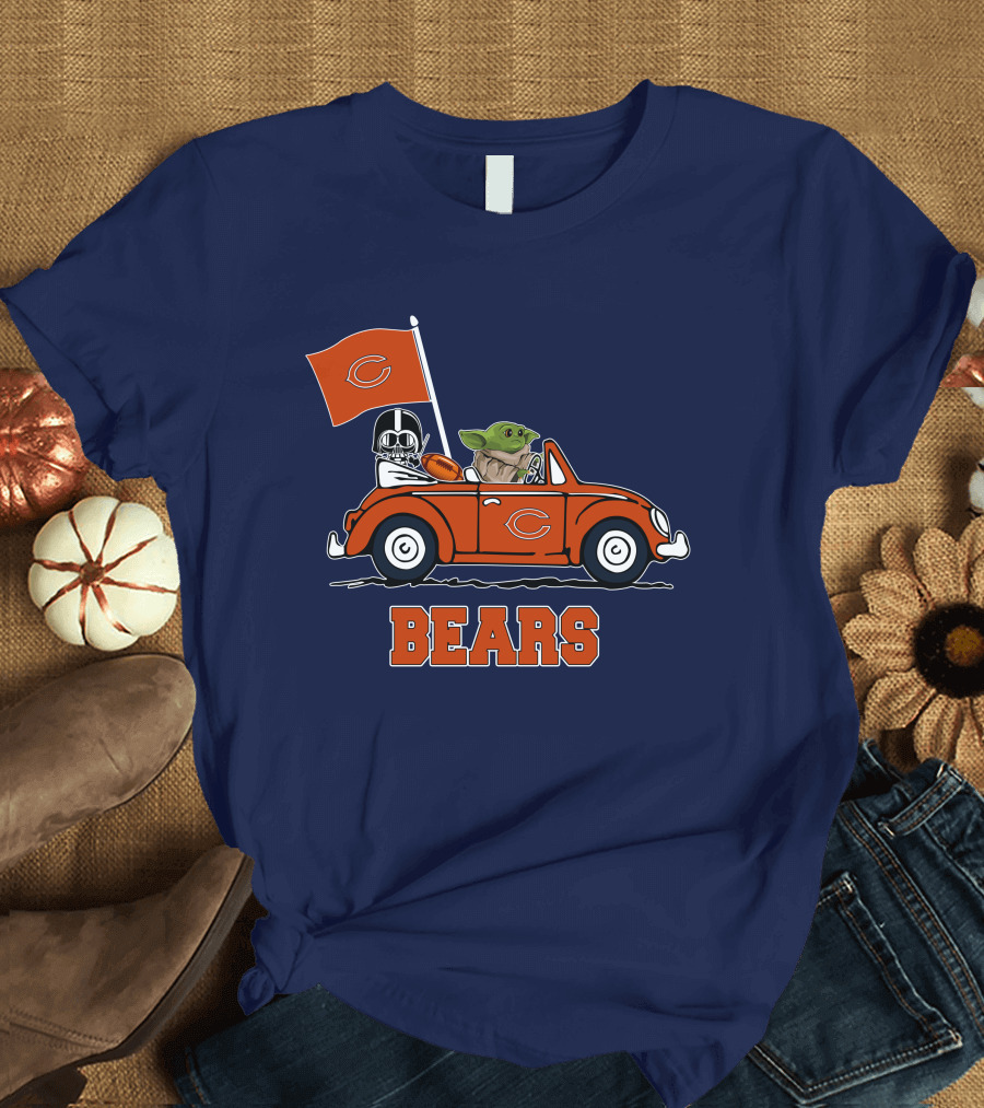 Chicago Bears Darth Vader Baby Yoda Car Driving Star Wars Football T-Shirt