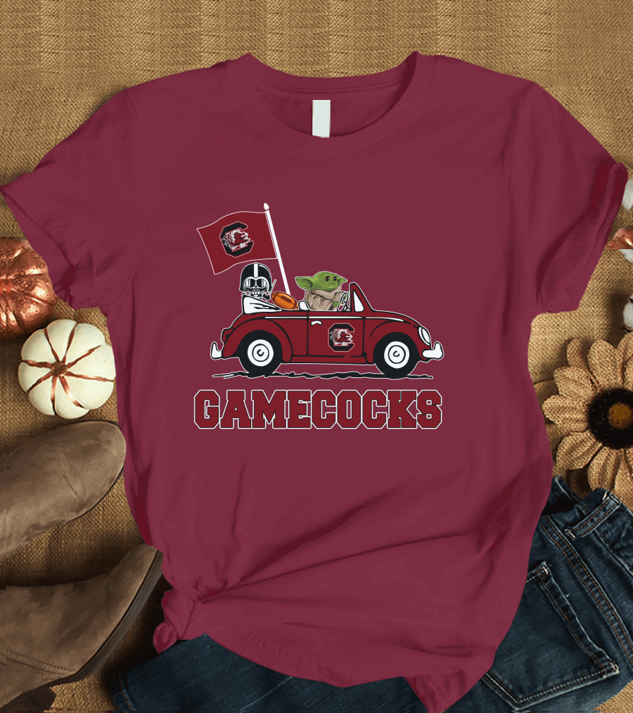 Gamecocks Baby Yoda Darth Vader Driving Football Star Wars T-Shirt