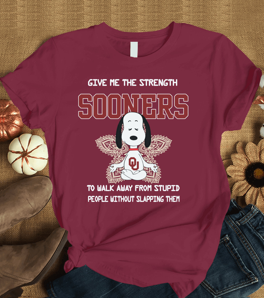 Give Me The Strength Sooners Snoopy OU Walk Away From Stupid People T-Shirt