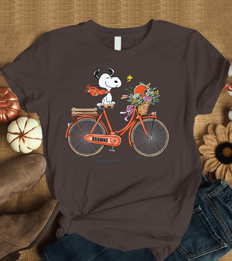 Cleveland Browns Snoopy Woodstock Flower Bicycle T-Shirt