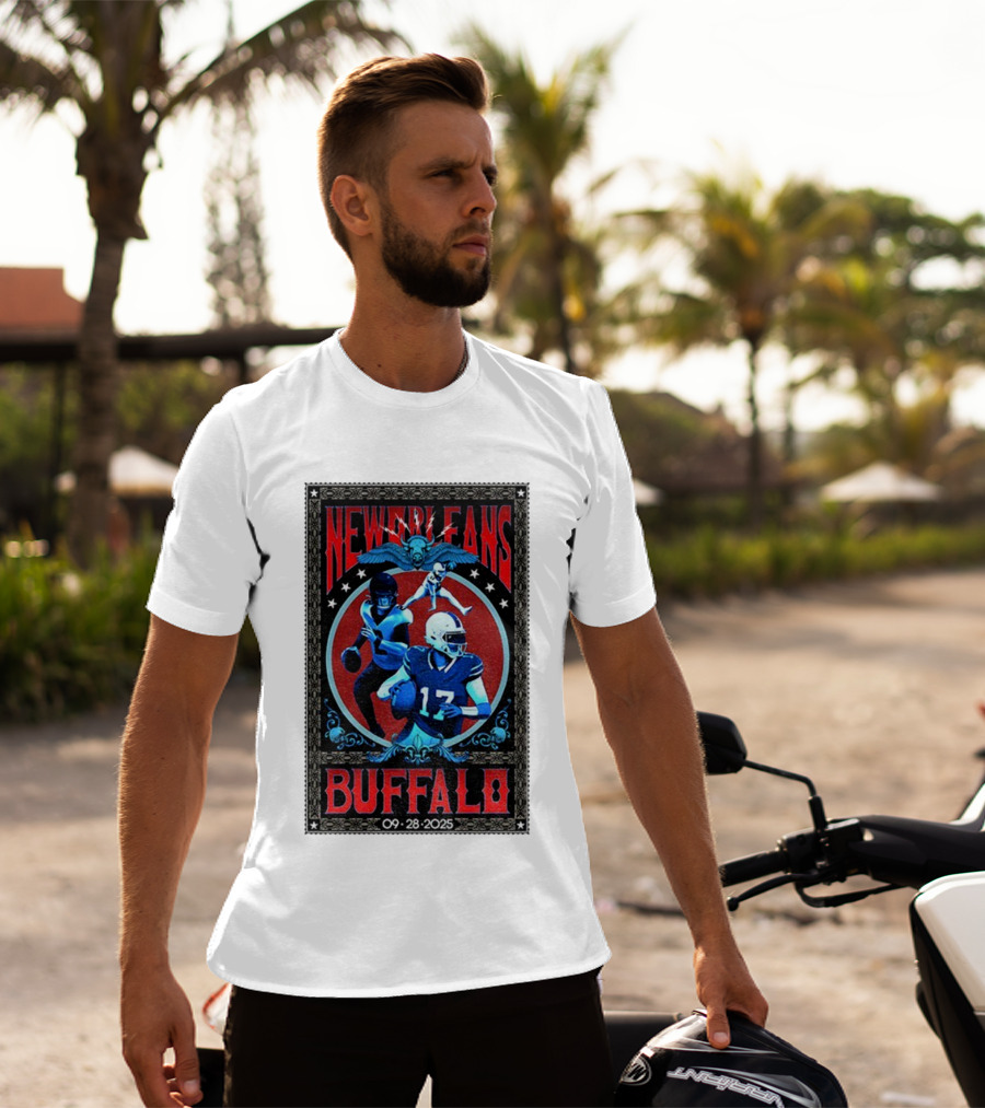 New Orleans Vs Buffalo September 28 2025 NFL Football Josh Allen Tyler Bass T-Shirt