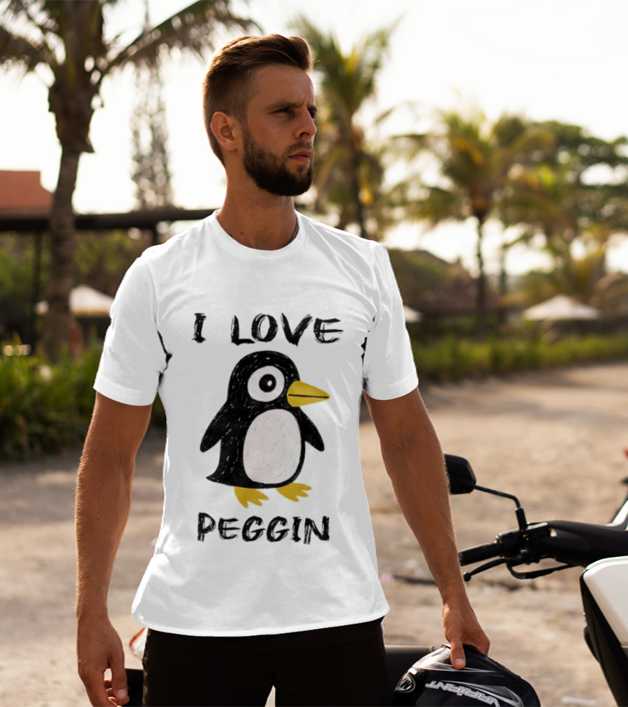 I Love Peggin Penguin Drawing Cute Cartoon Illustration T-Shirt