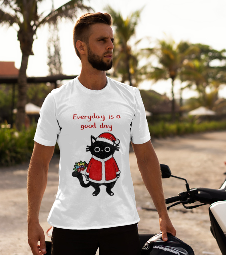 Everyday Is A Good Day Black Cat Santa Merry Christmas T-Shirt