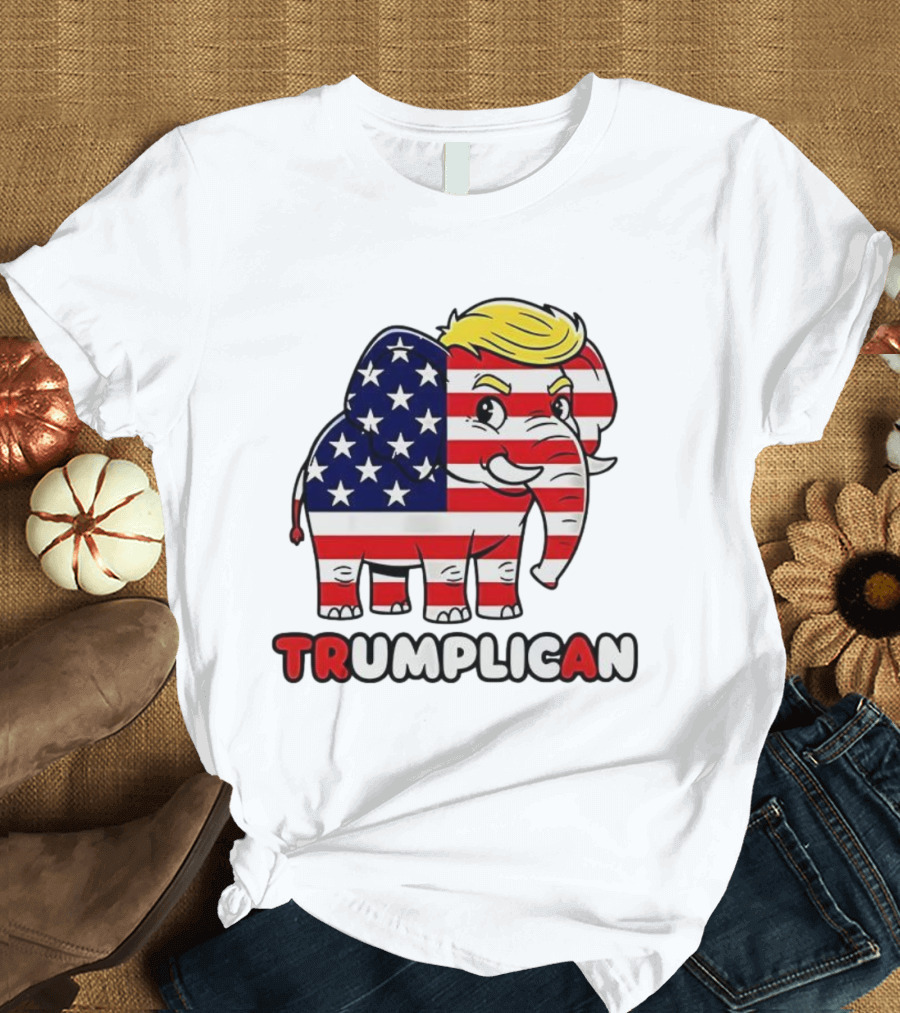 Trumplican American Flag Elephant With Hair And Stars T-Shirt