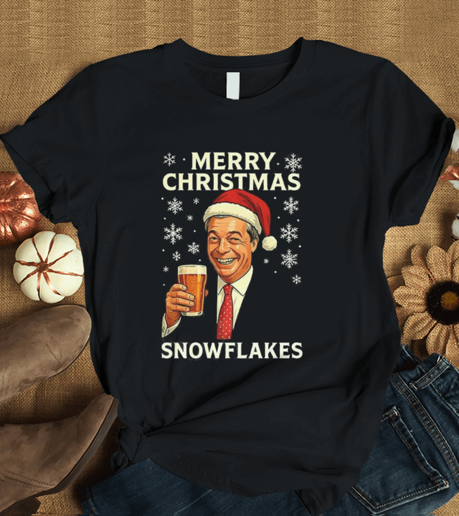 Merry Christmas Snowflakes Nigel Farage Raises His Glass Caricature T-Shirt