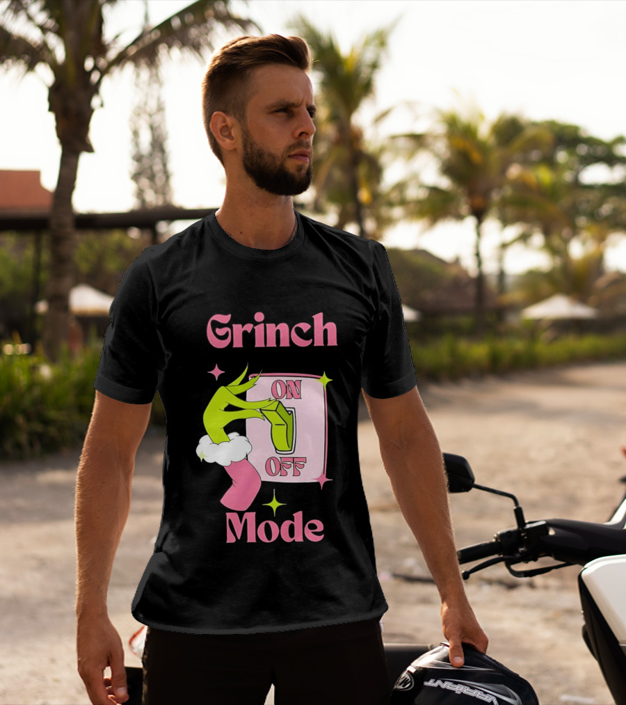 Grinch Mode On Off Merry Christmas Pink Girl T-Shirt