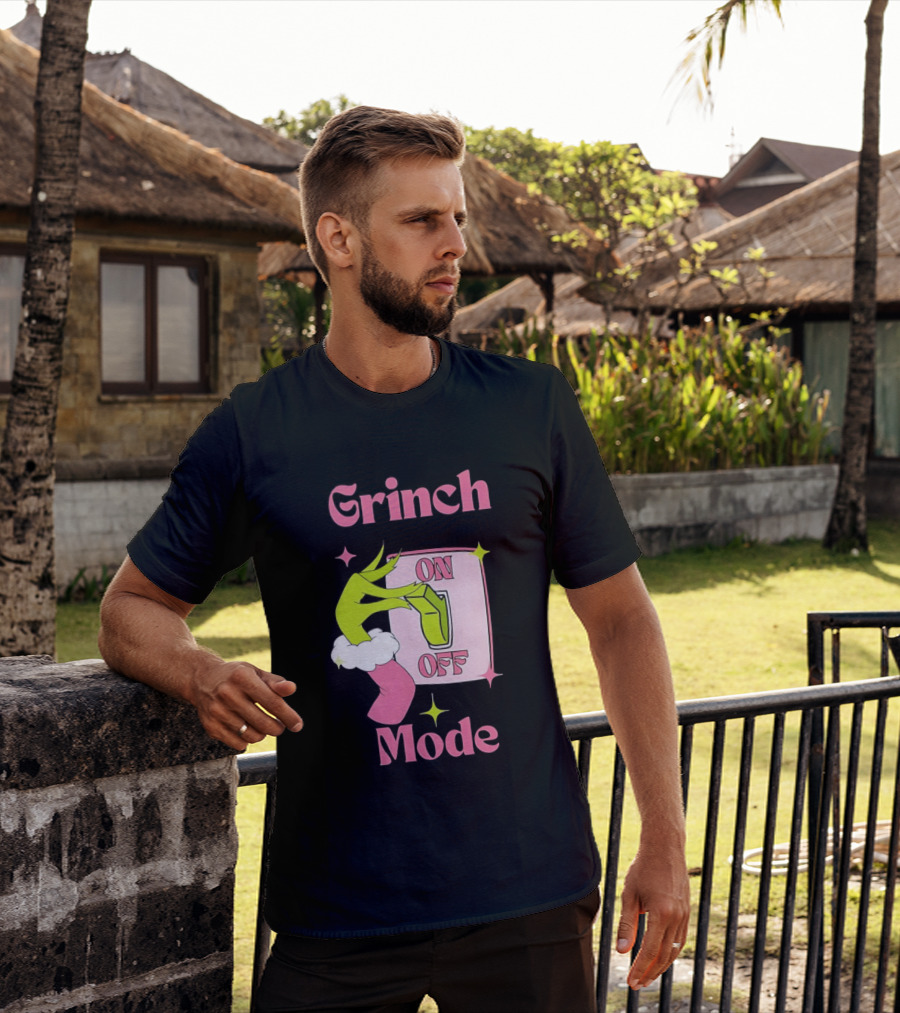 Grinch Mode On Off Merry Christmas Pink Girl T-Shirt