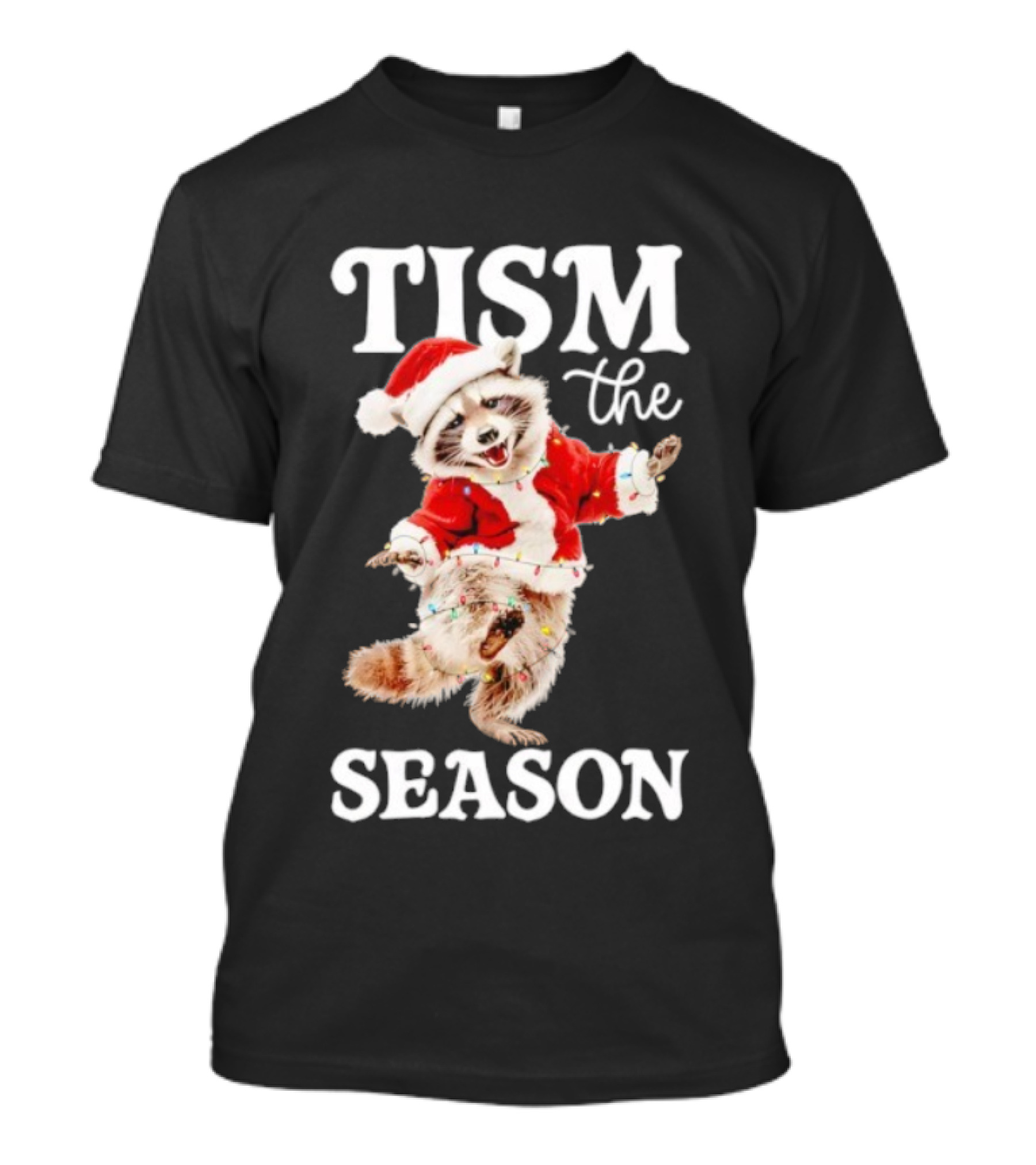 Tism The Season Raccoon Santa Christmas Autism Awareness T-Shirt