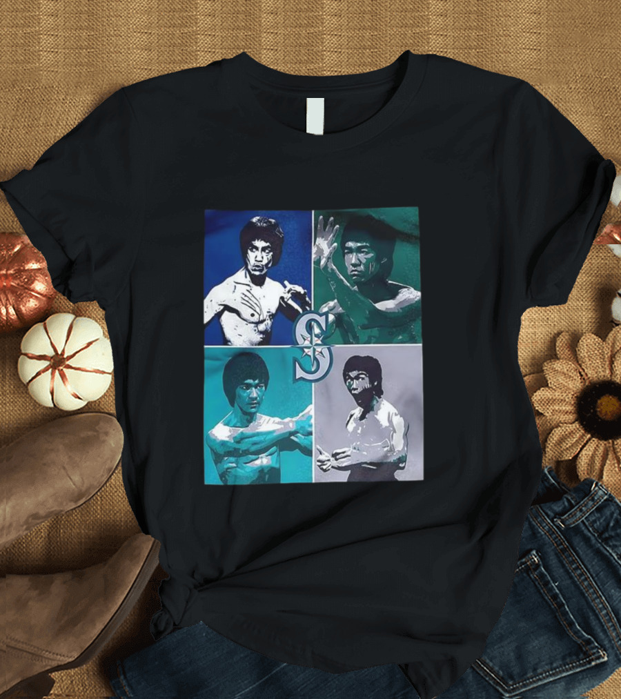 Bruce Lee Seattle Mariners SC Star Emblem Four Pop Art Portraits T-Shirt