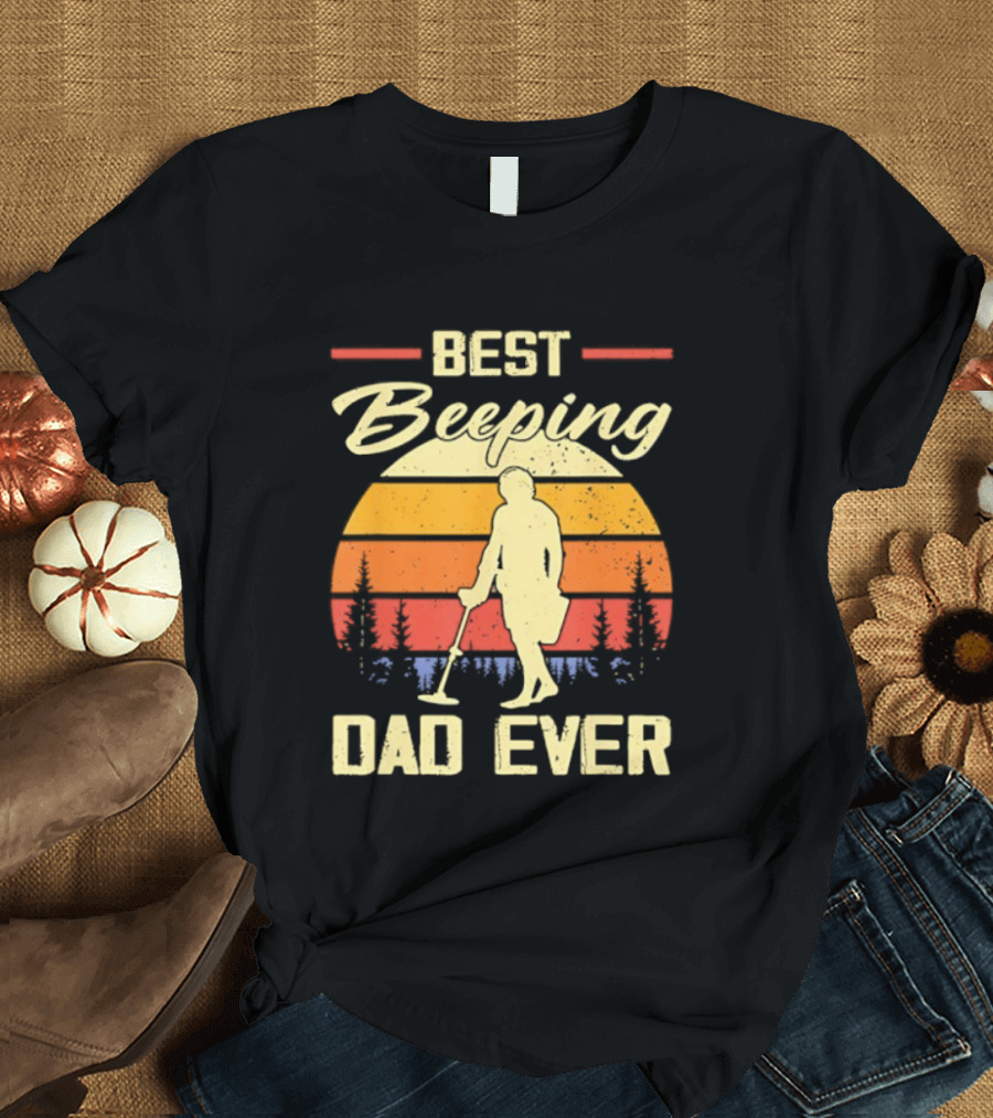 Best Beeping Dad Ever Sunset Retro Silhouette Vintage Colors T-Shirt